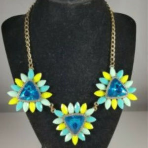 Blue Yellow Rhinestone Bib Statement Necklace